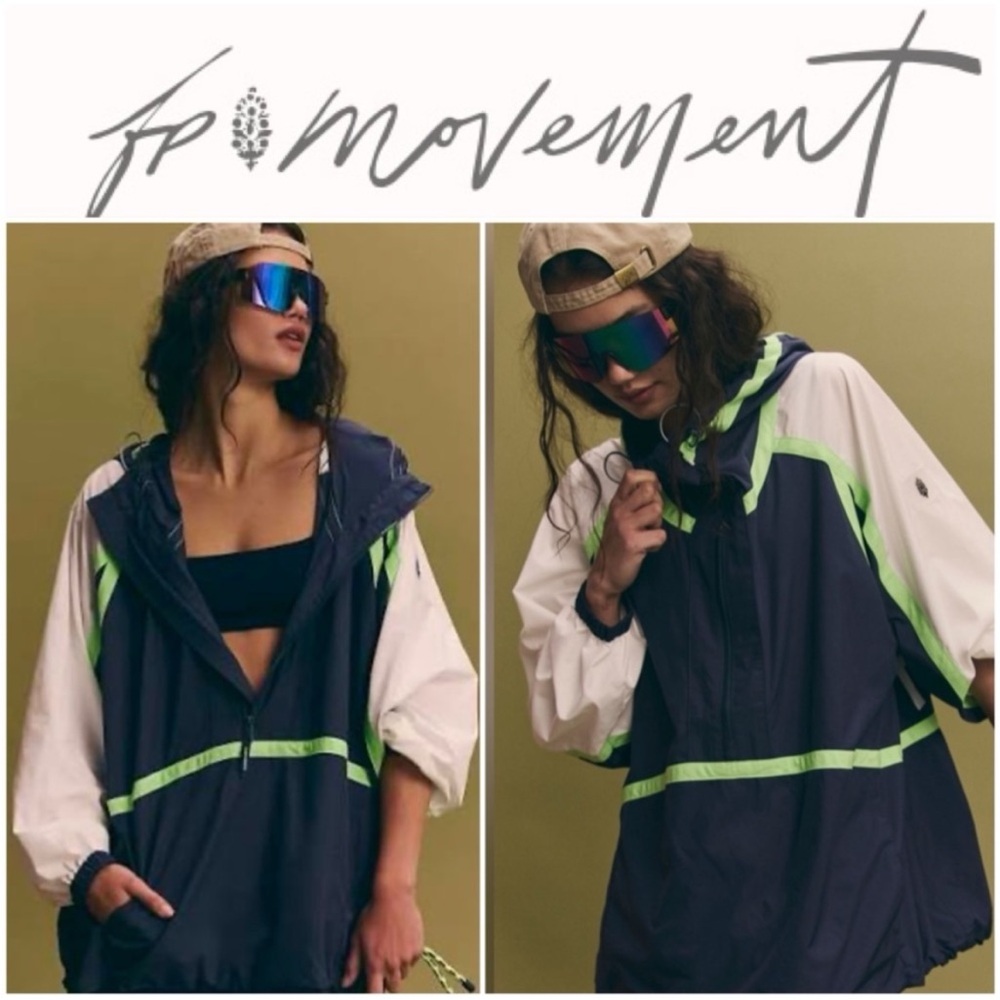 FP Movement Run Like the Wind Anorak Midnight Navy Logo Combo Retail $98 NWOT